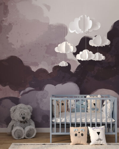 Tender watercolor clouds wall mural for a children's room
