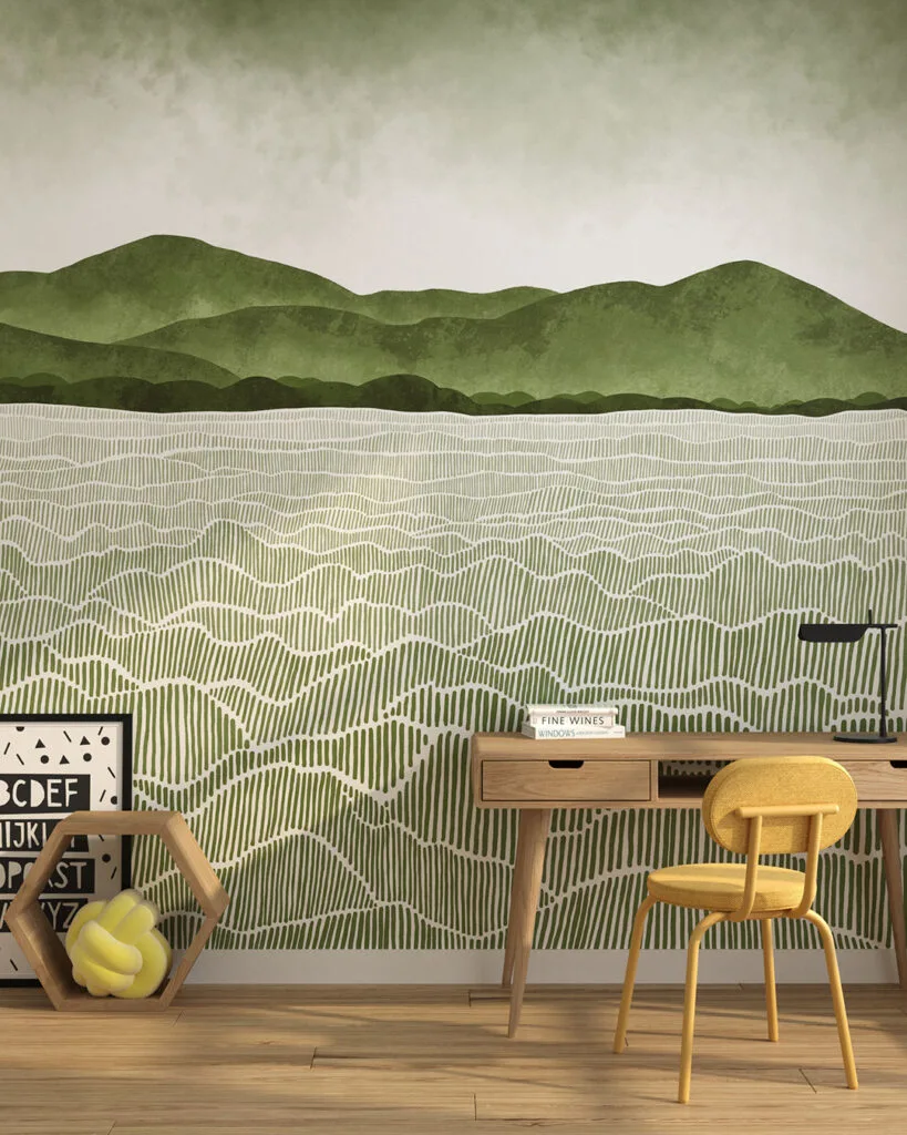 Wall Mural Meadow for a children's room - kith2kin.com Watercolor field and mountains wall mural for a children's room