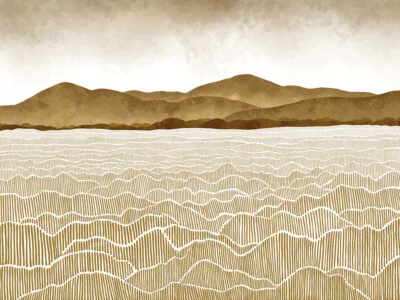 Watercolor brown field and mountains wall mural