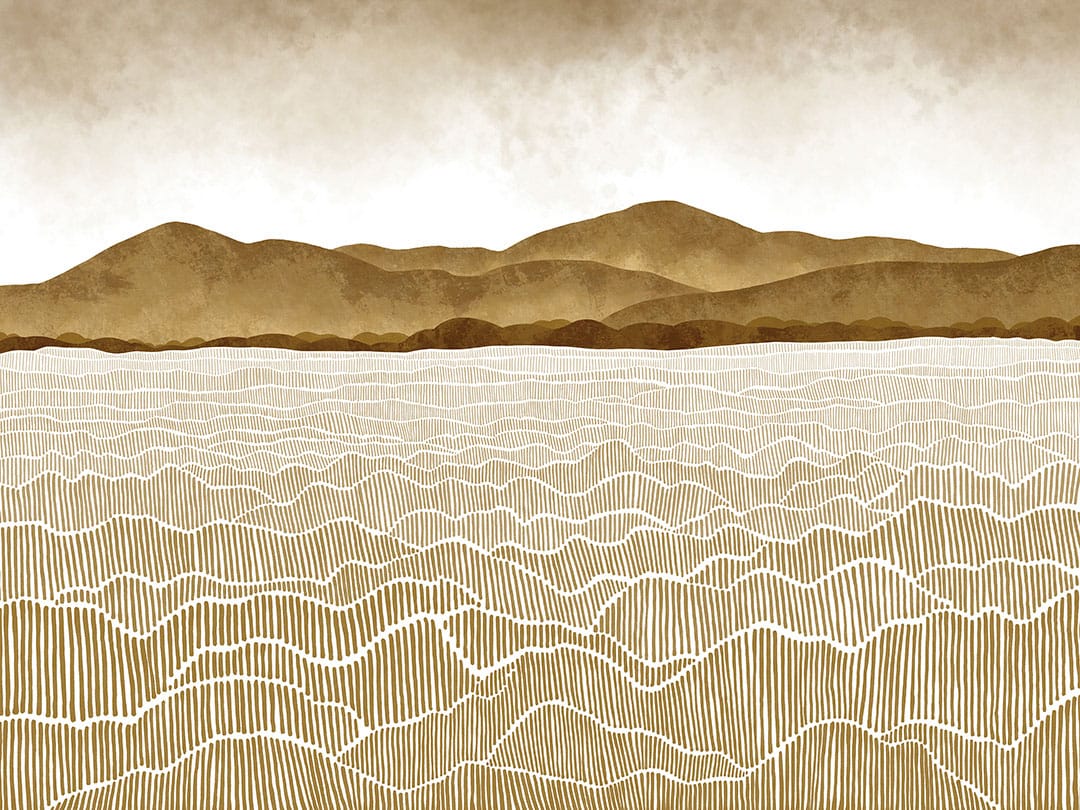 Watercolor brown field and mountains wall mural