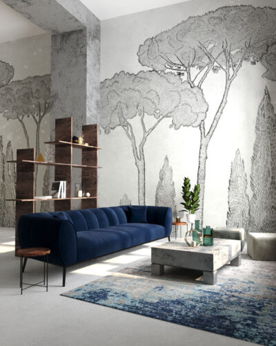 Italian cypress and stone pine trees wall mural for the living room