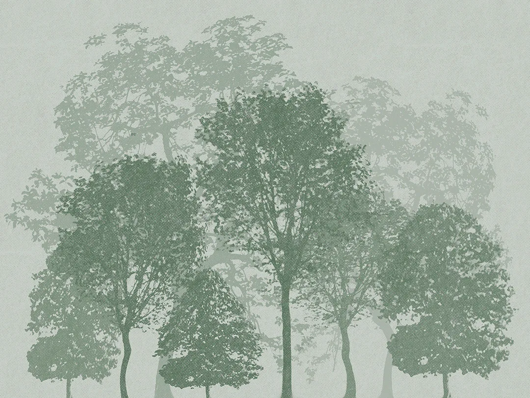 Minimalistic green etched forest wall mural