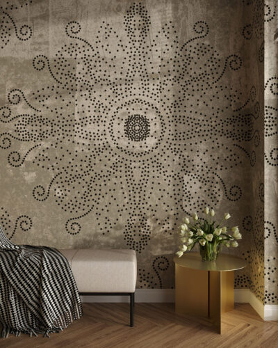 Dot art stylized mandala wall mural for the living room
