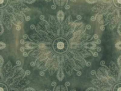 Dot art style wall mural with mandala on the green textured background