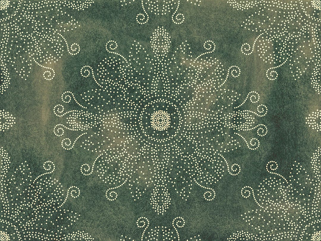 Dot art style wall mural with mandala on the green textured background