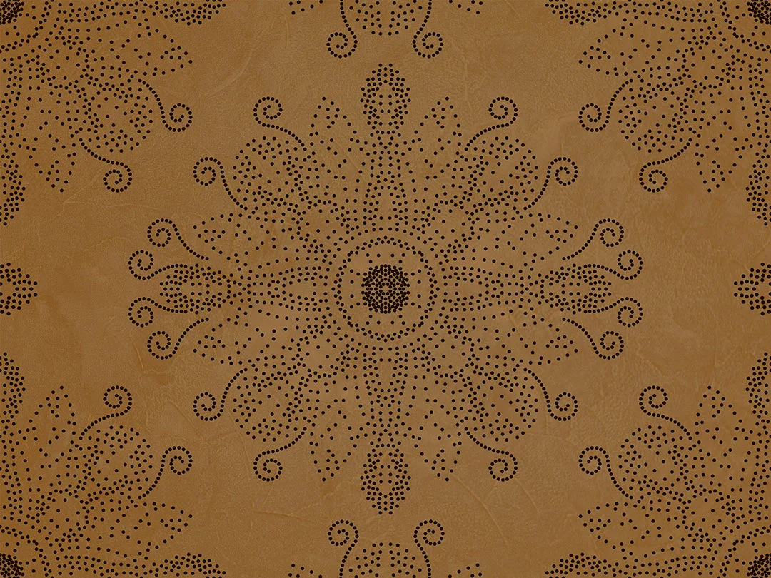 Dot art style wall mural with mandala on the mustard textured background