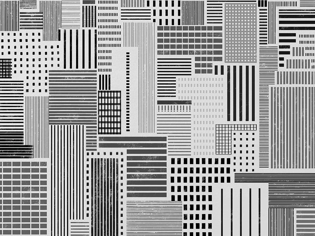 Black and white houses in the metropolis wall mural