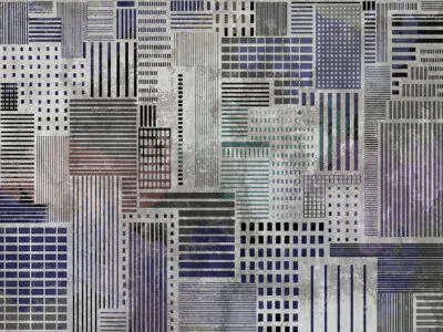 Black and white houses in the metropolis wall mural with texture