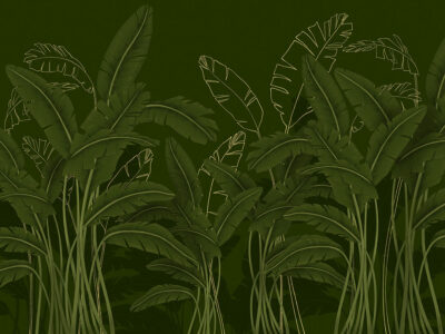 Green and gold tropical leaves on the navy green background wall mural