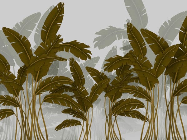 Tropical wall mural with illustrated green banana leaf