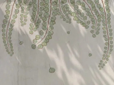 Overhanging botanical branches with sun glares nature wall mural