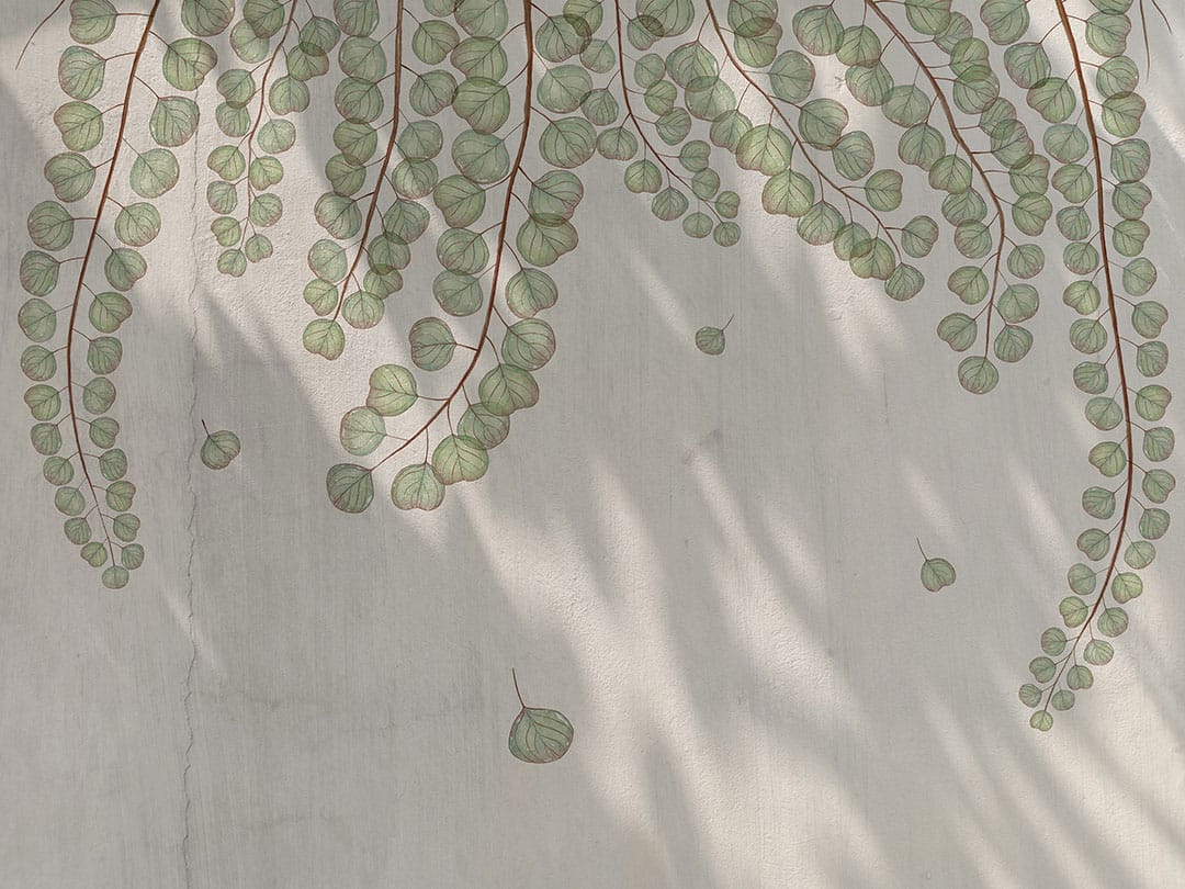 Overhanging botanical branches with sun glares nature wall mural
