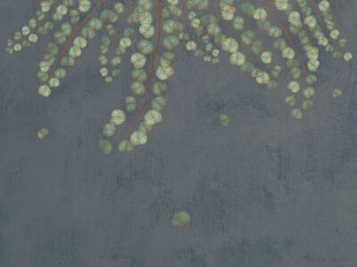 Overhanging botanical branches on the blue background wall mural