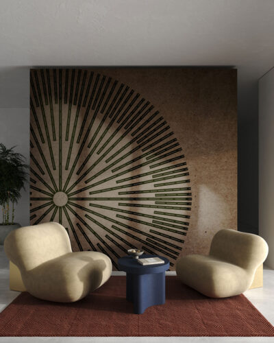Assymetric wall mural for the living room with a geometric circle