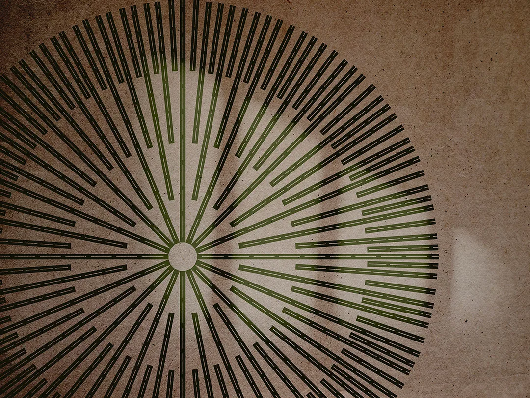 Geometric wall mural with a circle on the textured background