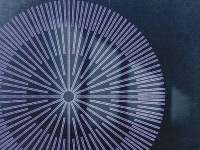 Geometric wall mural with a circle on the blue background