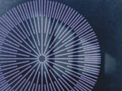 Geometric wall mural with a circle on the blue background