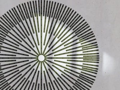 Geometric wall mural with a circle on the white background