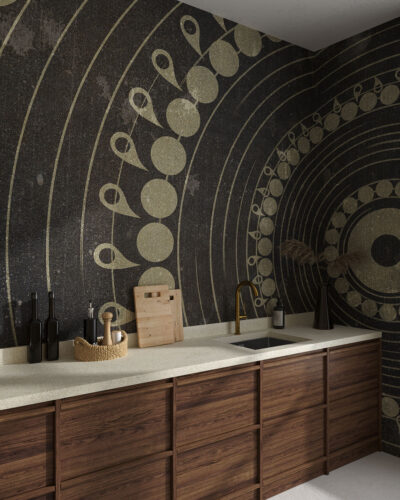 Mandala-inspired oversized geometric wall mural for the kitchen