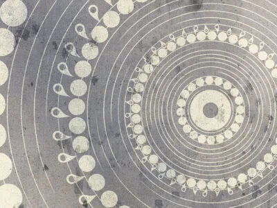 Mandala-inspired oversized geometric wall mural with white pattern