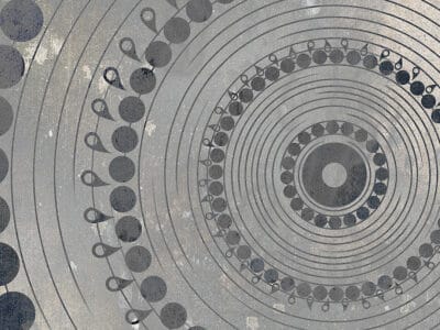 Mandala-inspired oversized geometric wall mural with gray pattern