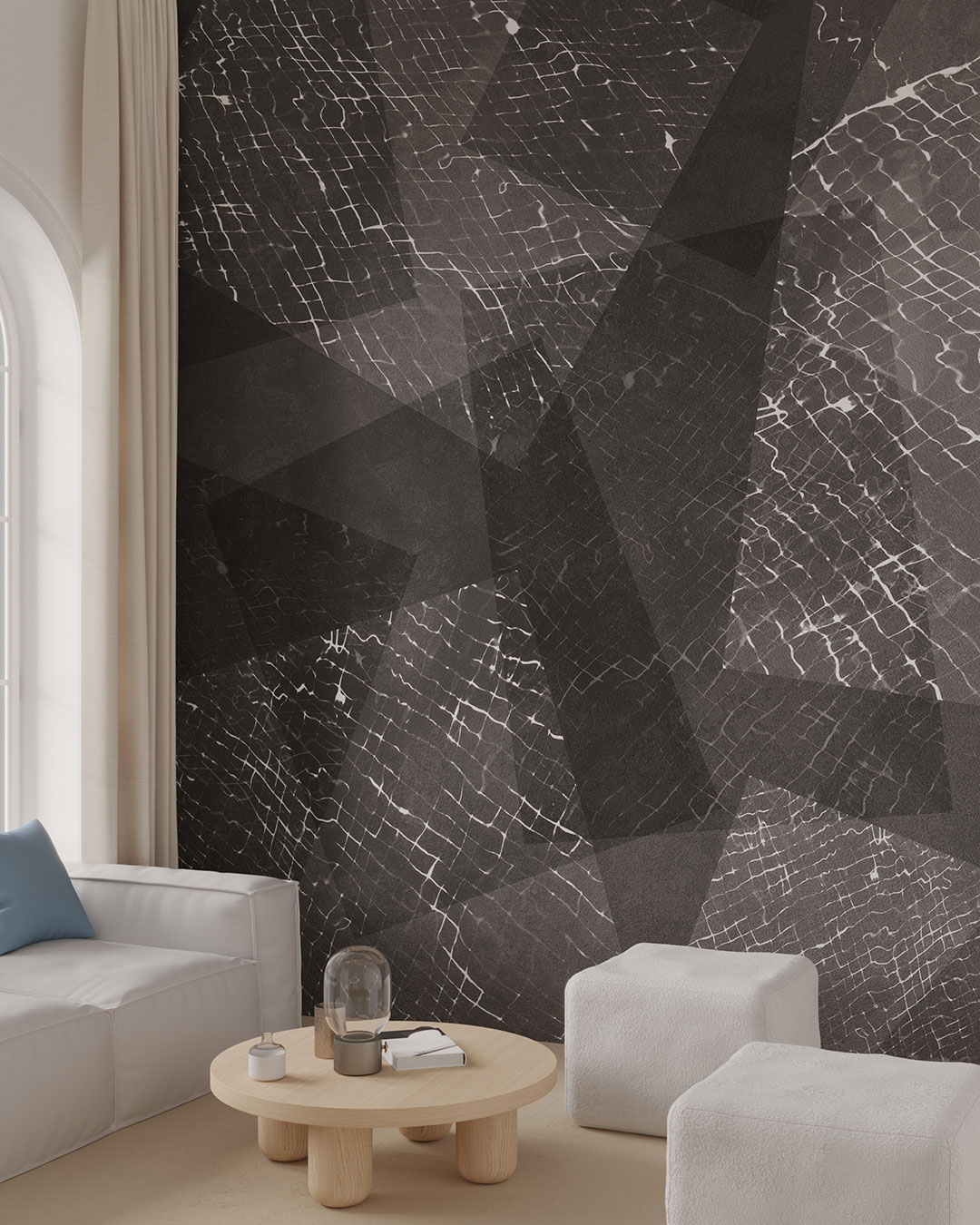 Abstract geometric wall mural for the living room with rectangles