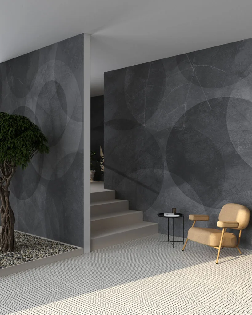 Wall Mural Orb for the living room - kith2kin.com Abstract geometric wall mural for the living room with the texture of leaves