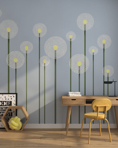 Illustrated minimalistic dandelions wall mural for a children's room