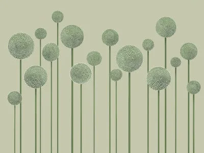Illustrated minimalistic green dandelions wall mural
