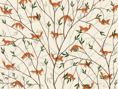 Little foxes on tree branches wall mural