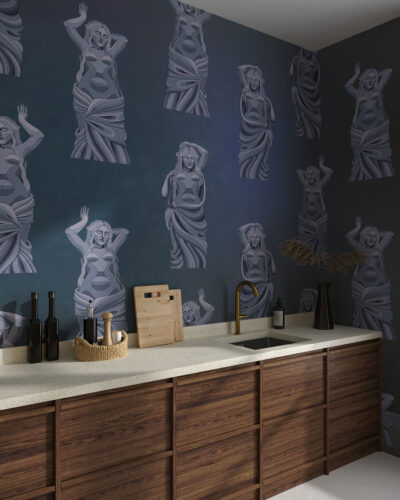 Greek statues patterned wallpaper for the kitchen