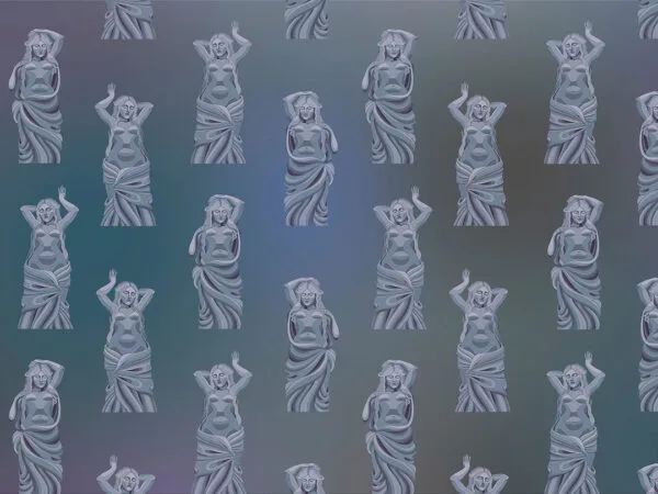 Greek statues on the blue background patterned wallpaper