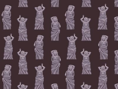 Greek statues on the dark background patterned wallpaper