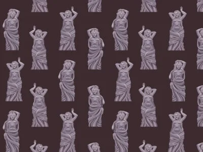 Greek statues on the dark background patterned wallpaper
