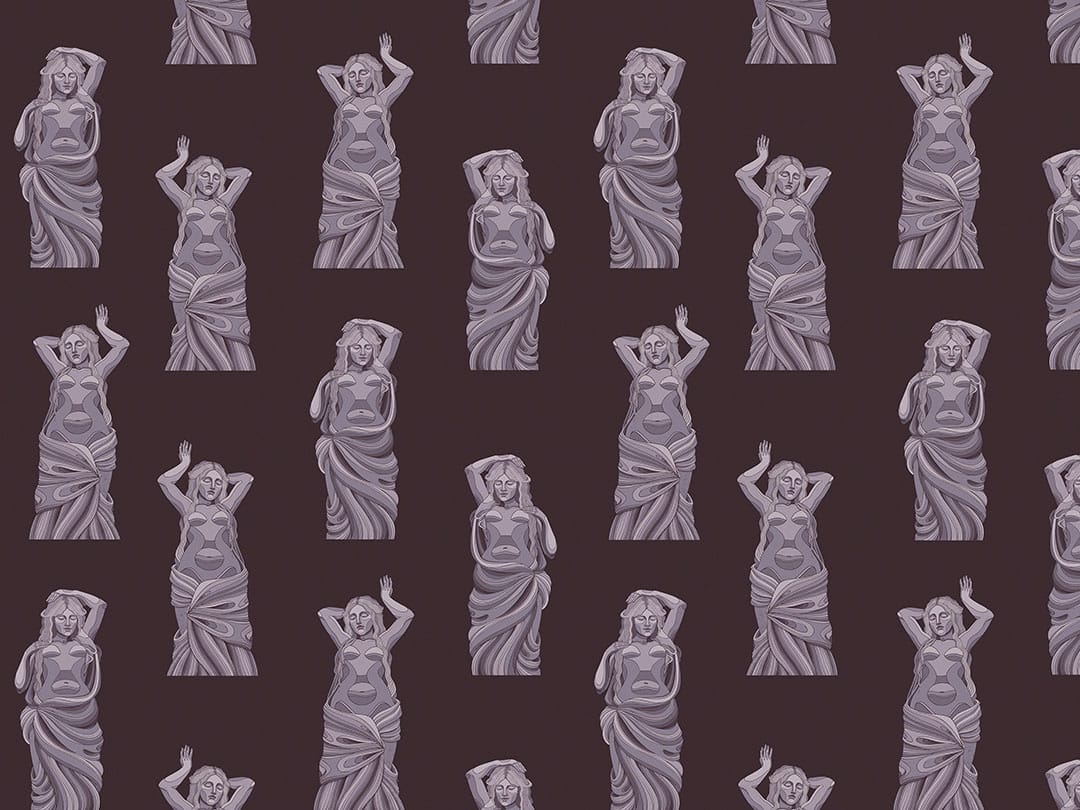Greek statues on the dark background patterned wallpaper