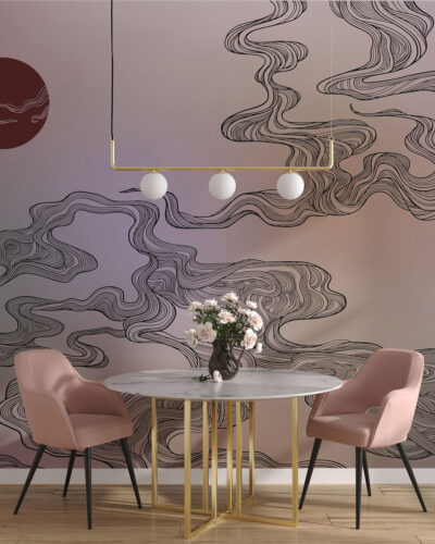 Clouds and sun in Asian style wall mural for the kitchen