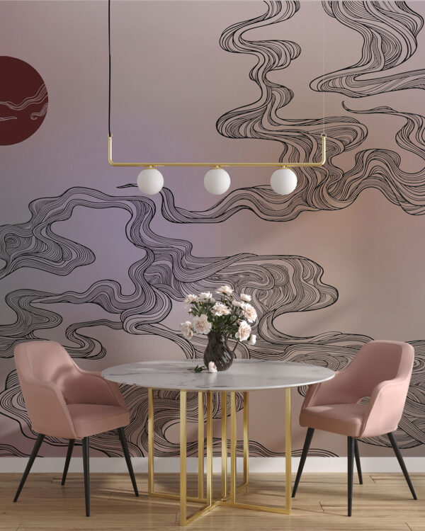 Clouds and sun in Asian style wall mural for the kitchen