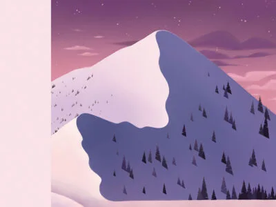 Asymmetrical wall mural with graphic mountains