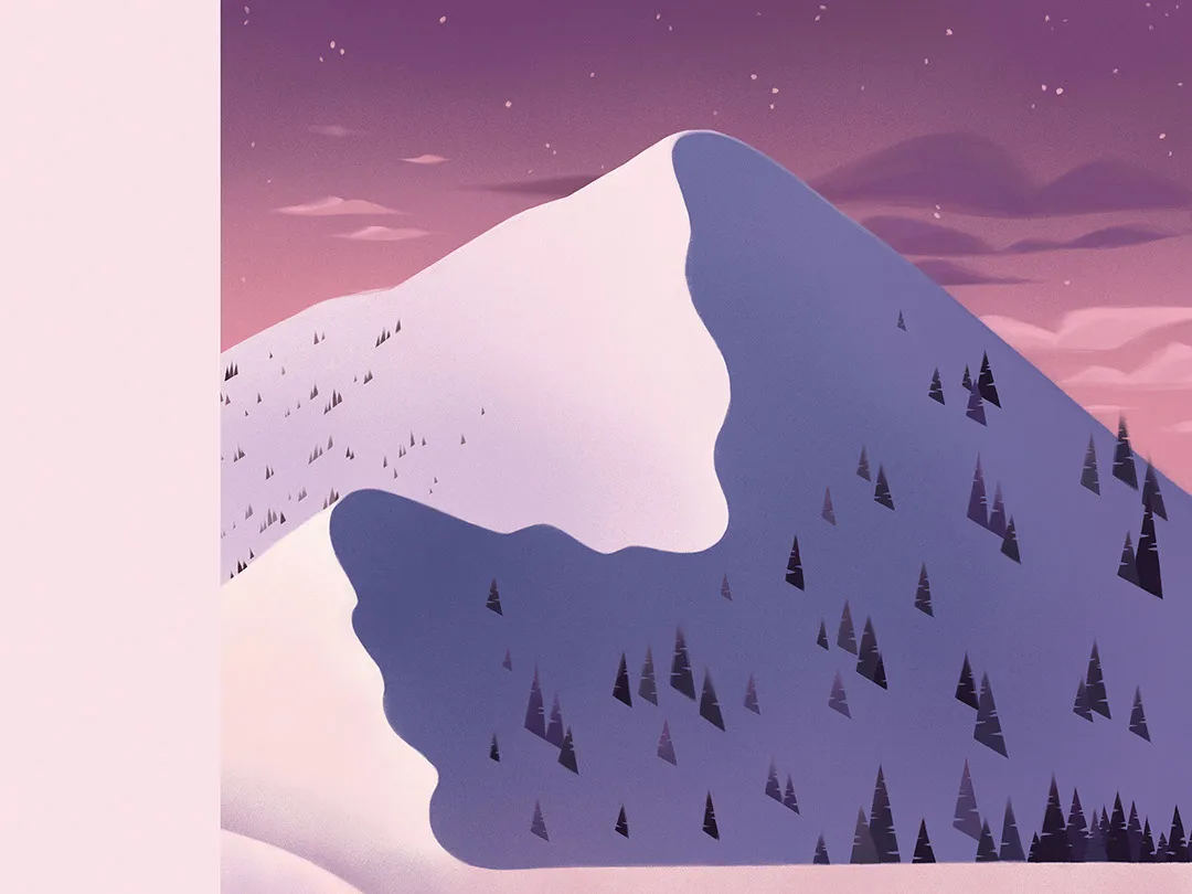 Asymmetrical wall mural with graphic mountains