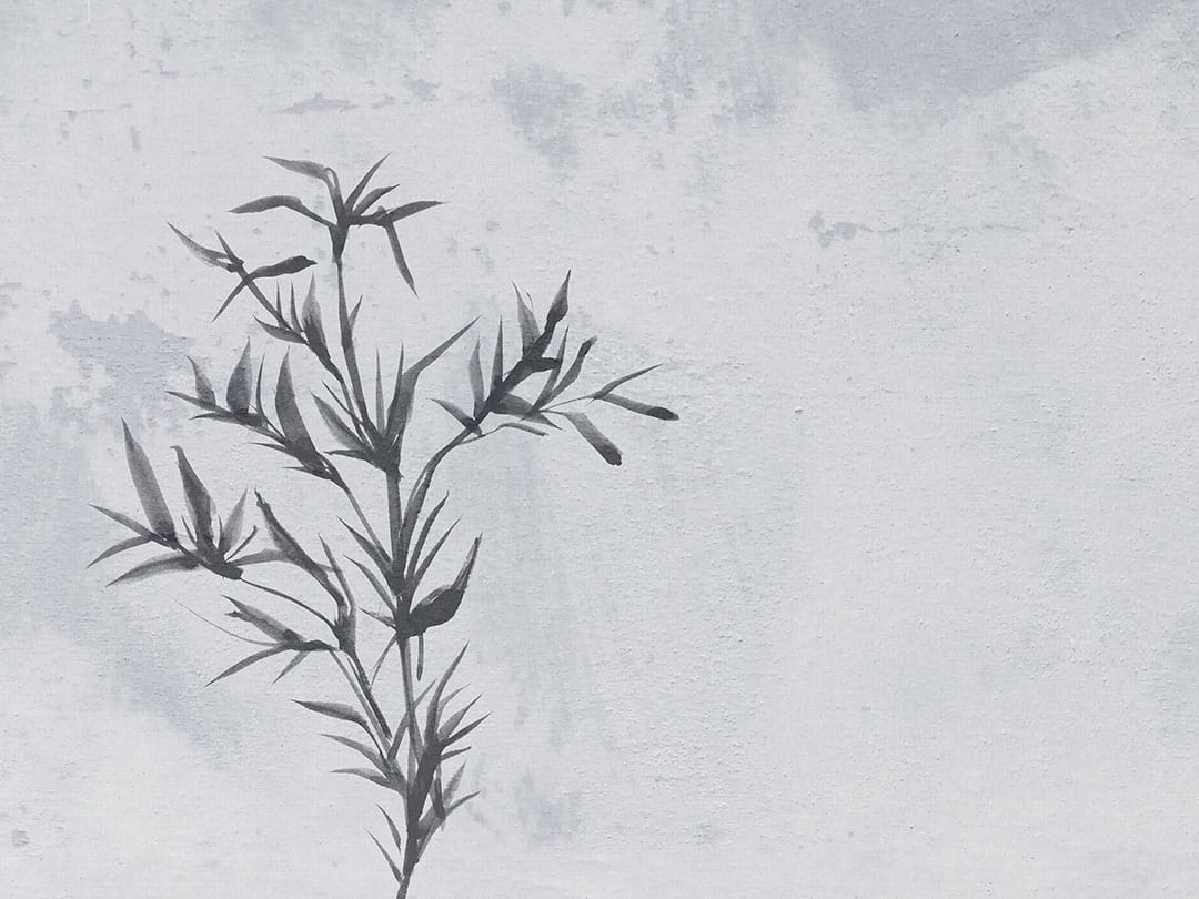 Neutral asymmetrical florals wall mural in Japandi style