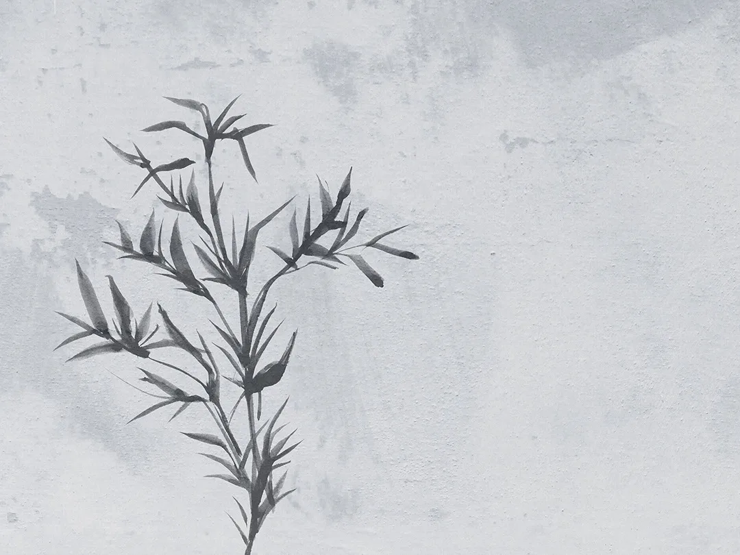 Neutral asymmetrical florals wall mural in Japandi style