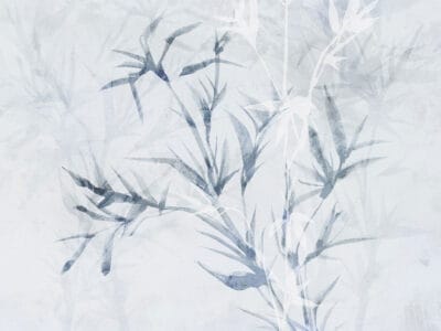 Neutral asymmetrical chaotic branches wall mural in Japandi style