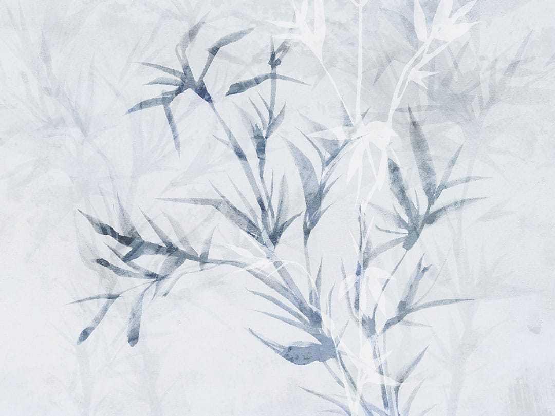 Neutral asymmetrical chaotic branches wall mural in Japandi style