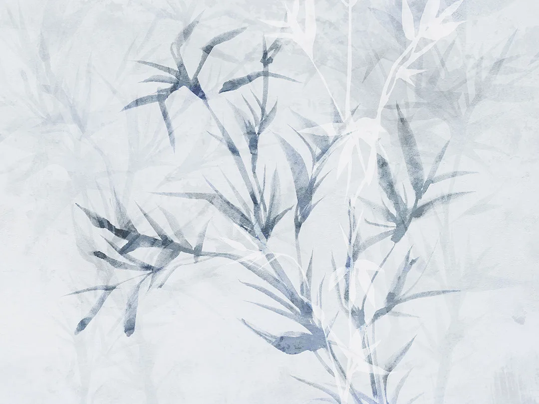 Neutral asymmetrical chaotic branches wall mural in Japandi style