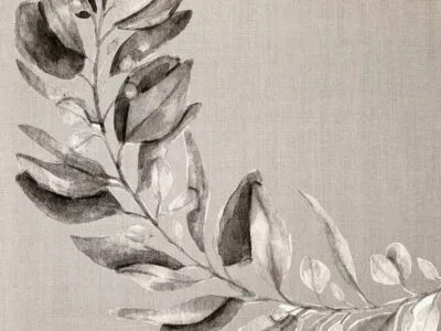 Oversized watercolor black and white flower branch wall mural
