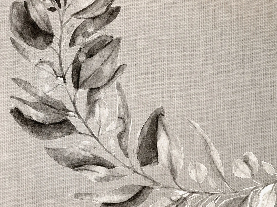 Oversized watercolor black and white flower branch wall mural