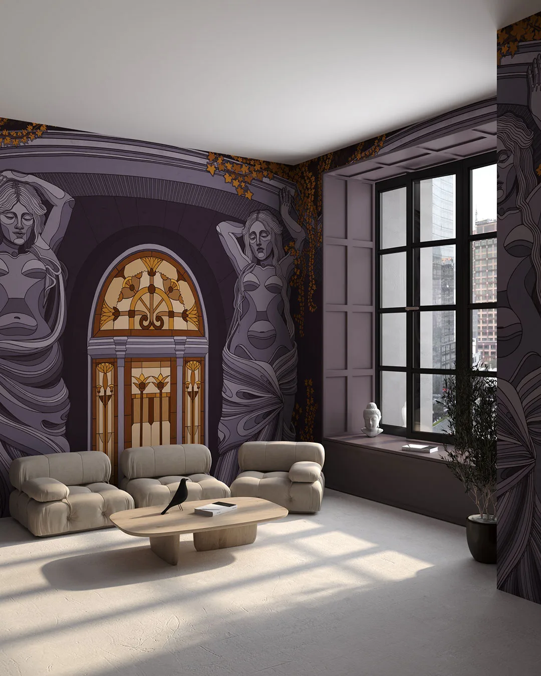 Wall Mural Penelope for the living room - kith2kin.com Antique statues and ivy arches wall mural for the living room