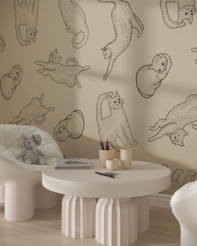 Linear cat patterned wallpaper for a children's room