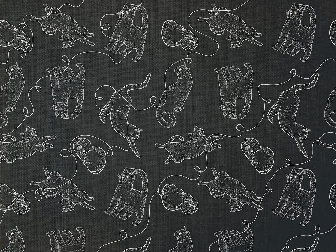 Linear cats on the black background patterned wallpaper