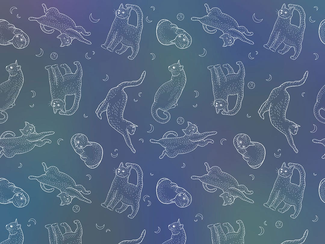 Linear cats on the blue background patterned wallpaper